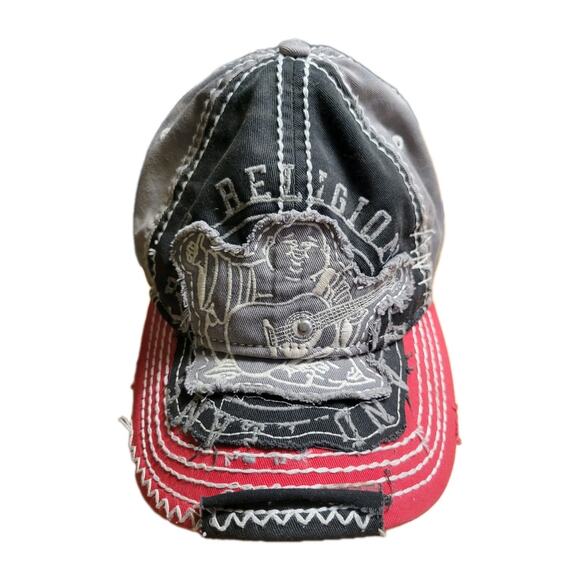 Vintage TRUE RELIGION Distressed Y2K Plaid Buddha Baseball Cap Trucker Hat HTF! - Picture 1 of 7